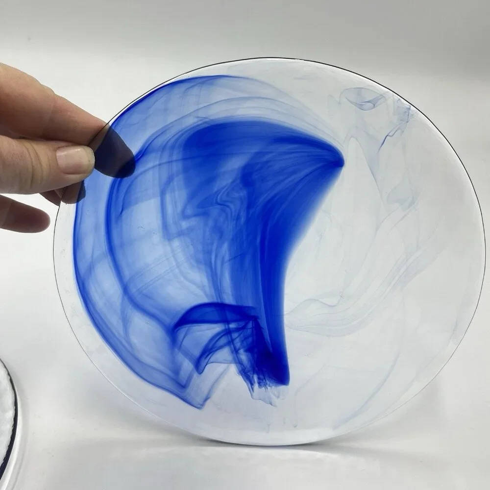 2 Bormioli‎ Rocco Murano Cobalt Blue Swirl Clear Glass Salad Plates 8